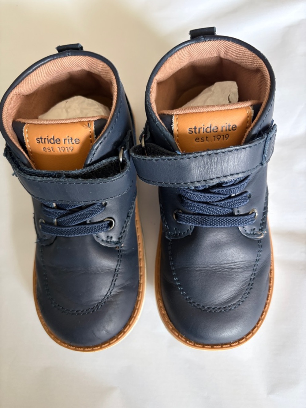 Stride Rite Navy Leather Toddler Hook-and-Loop Boots Size 8 M
